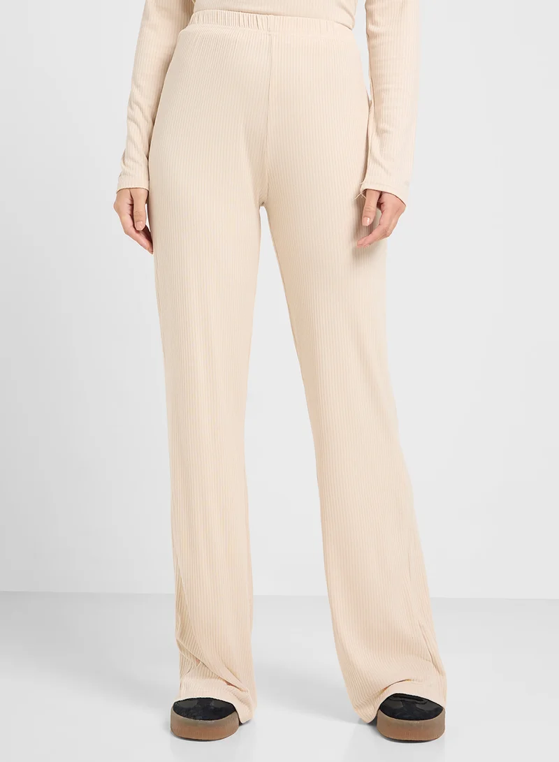 Ginger Ribbed Jersey Fitted Top & Flared Pant Set