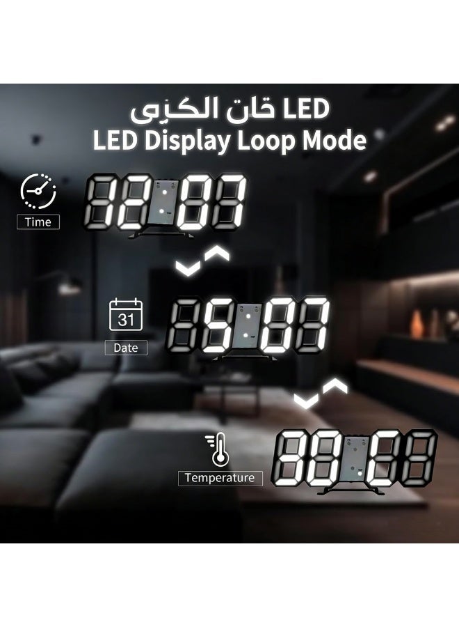 Kueh 3D Digital Alarm Clock,Wall LED Number Time Clock with 3 Auto Adjust Brightness Levels，Modern Night Light LED Electronic Clock Date,Temperature Display - Image 4
