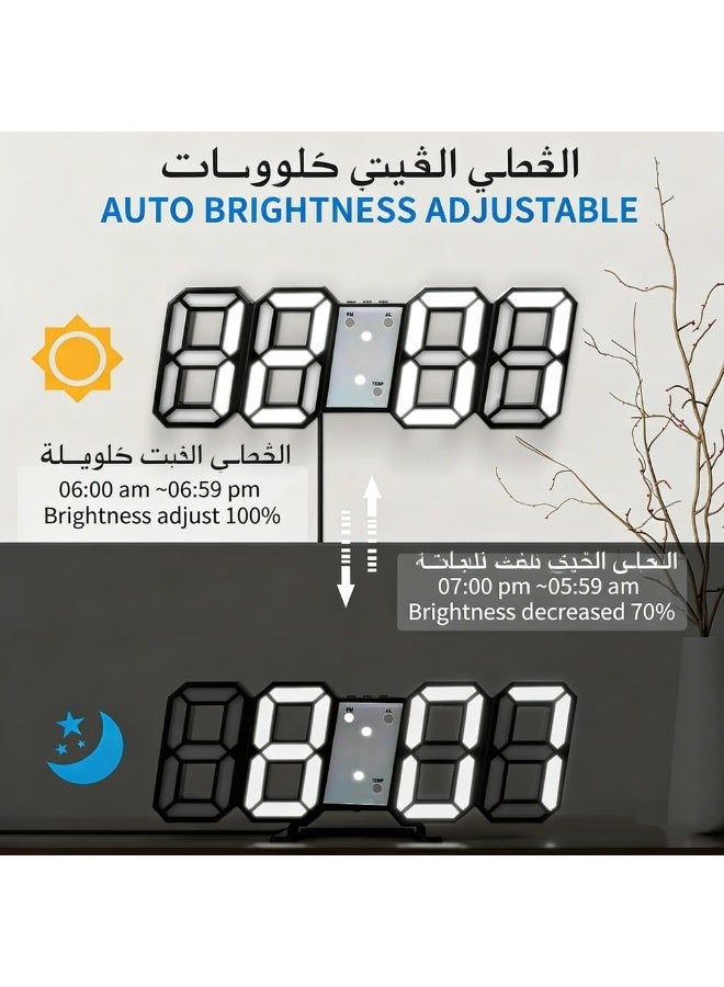 Kueh 3D Digital Alarm Clock,Wall LED Number Time Clock with 3 Auto Adjust Brightness Levels，Modern Night Light LED Electronic Clock Date,Temperature Display - Image 5