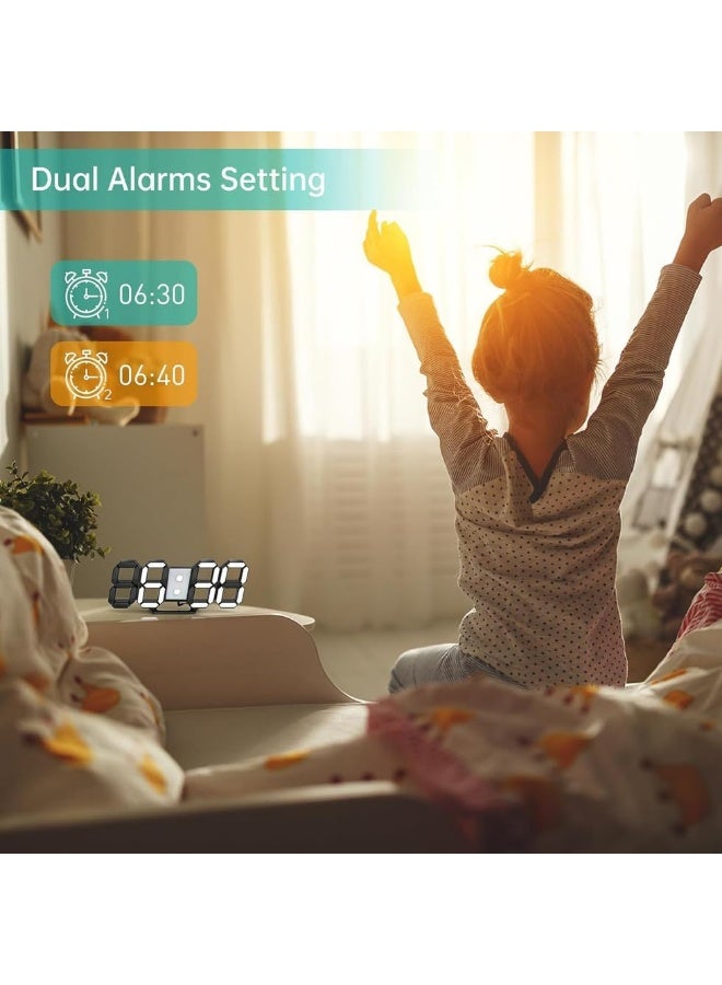 Kueh 3D Digital Alarm Clock,Wall LED Number Time Clock with 3 Auto Adjust Brightness Levels，Modern Night Light LED Electronic Clock Date,Temperature Display - Image 2