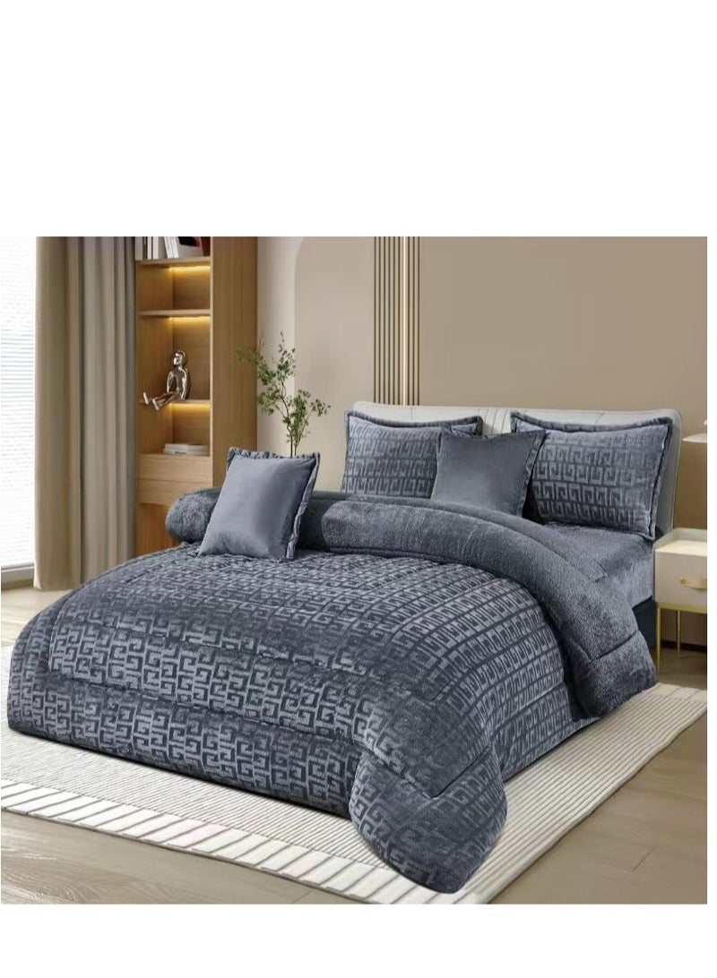 مينجلي مفرش سرير نفرين مخمل شتوي فخم بتصميم انيق وخامة تمنحك الدفئ والراحة 6 قطع، مقاس اللحاف 240x220 سم - Image 1