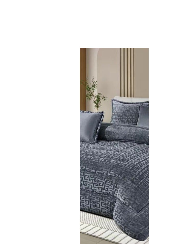 مينجلي مفرش سرير نفرين مخمل شتوي فخم بتصميم انيق وخامة تمنحك الدفئ والراحة 6 قطع، مقاس اللحاف 240x220 سم - Image 3