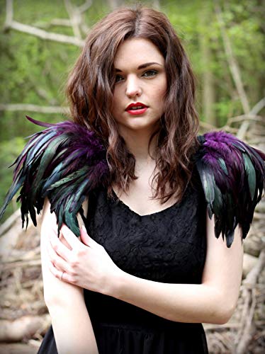 L'VOW Natural Real Feather Epaulet Shrug Shoulder Strap Halloween Costumes Pack of 2 (Purple) - Image 3