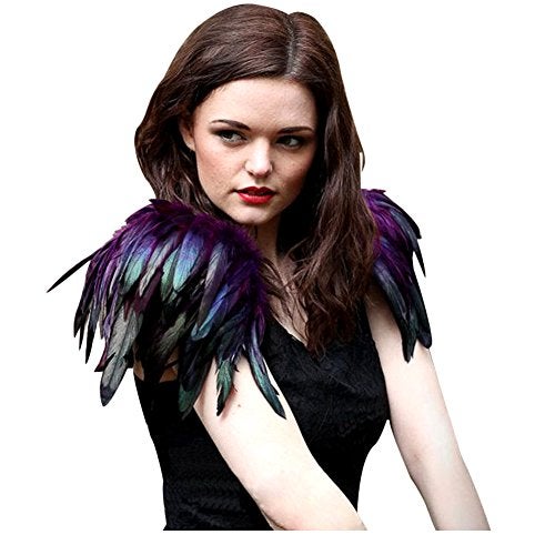 L'VOW Natural Real Feather Epaulet Shrug Shoulder Strap Halloween Costumes Pack of 2 (Purple) - Image 2