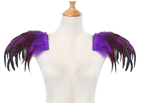 L'VOW Natural Real Feather Epaulet Shrug Shoulder Strap Halloween Costumes Pack of 2 (Purple) - Image 5