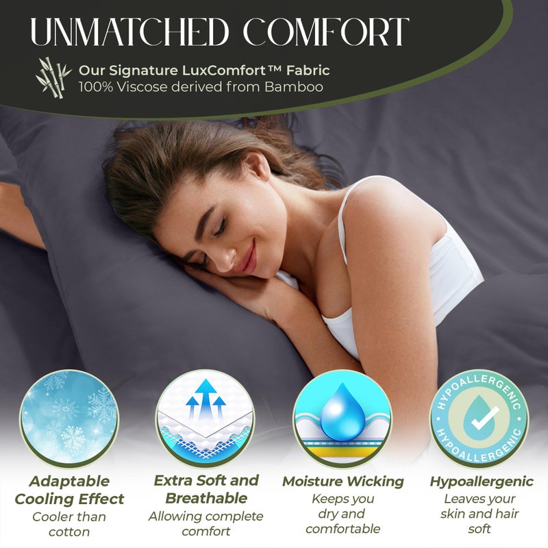 DECOLURE 100% Organic Viscose Derived from Bamboo Sheets Full Size 6pcs - Ultra Soft & Luxuriously Cooling  17"" Deep Pocket  Double Stitching  Perfect for Hot Sleepers - Full Bed Sheets (Grey) - Image 2