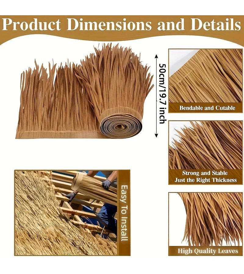 1pc Heat Resistant Artificial Palm Thatch Roof Rolls Garden Fence Decoration - Image 3