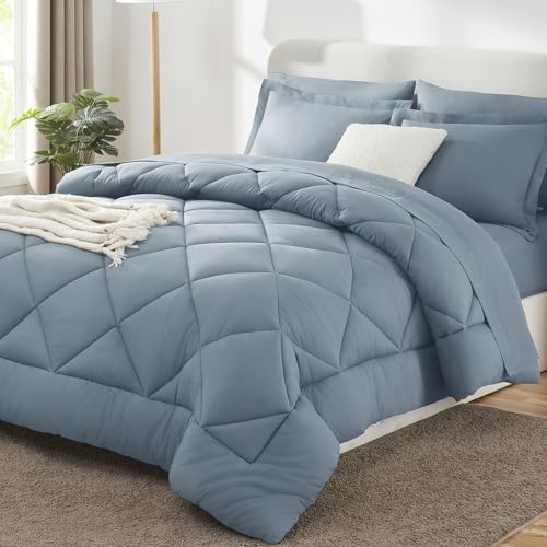 CozyLux Oversized King Comforter Set Dusty Blue, 7 Pieces Bed in a Bag Comforter Set with Sheets, All Season Bedding Set with Down Alternative Comforter, Sheets, Pillowcases & Shams - Image 1