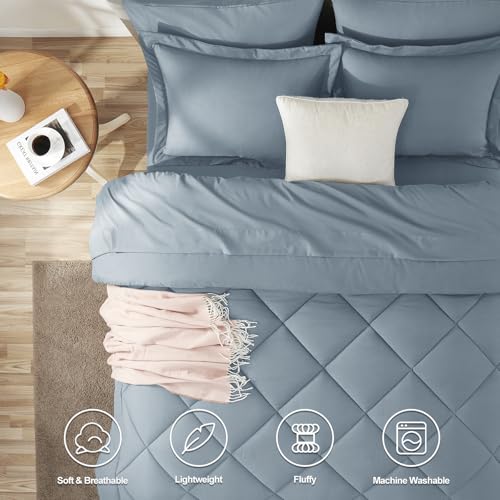 CozyLux Oversized King Comforter Set Dusty Blue, 7 Pieces Bed in a Bag Comforter Set with Sheets, All Season Bedding Set with Down Alternative Comforter, Sheets, Pillowcases & Shams - Image 2