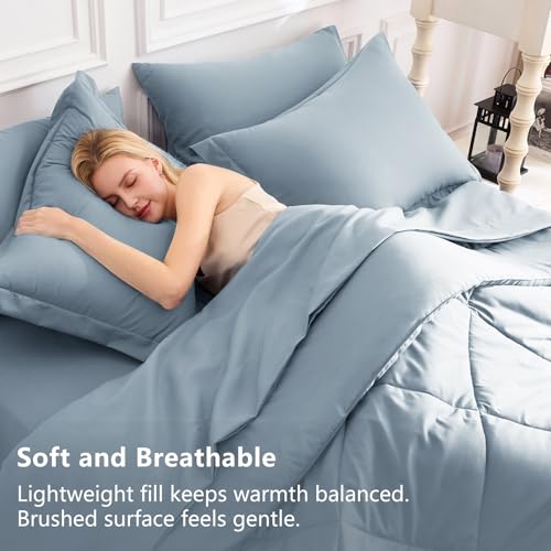CozyLux Oversized King Comforter Set Dusty Blue, 7 Pieces Bed in a Bag Comforter Set with Sheets, All Season Bedding Set with Down Alternative Comforter, Sheets, Pillowcases & Shams - Image 3