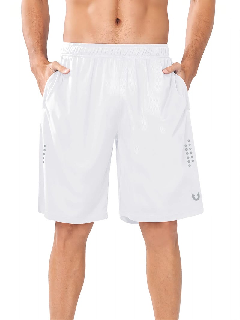 NORTHYARD Men's 10" Athletic Basketball Shorts Workout Gym Quick Dry Shorts Lightweight Mesh Training Shorts for Men Exercise White - Image 2