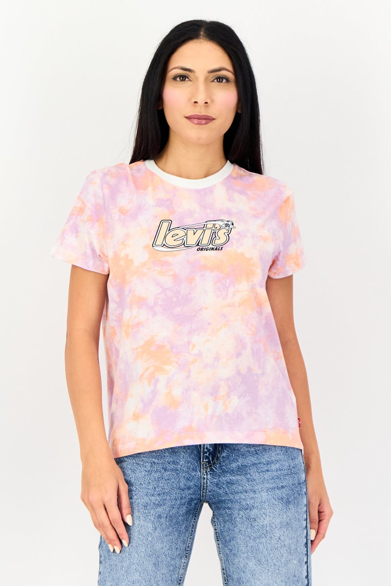Levi's Women Crew Neck Brand Logo Short Sleeve Top, Multicolor - Image 1