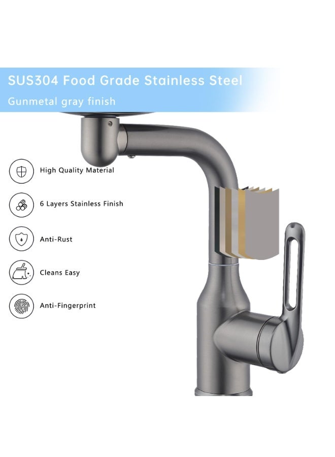 XiuWoo 1 Hole Bathroom Sink Faucet, 4 Water Outlet Modes 360° Rotatable Basin Faucet, Modern Multifunctional Bar Tap for Bathroom Kitchen Sink - Image 5