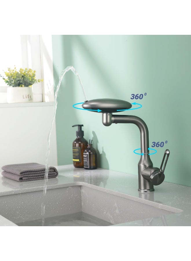 XiuWoo 1 Hole Bathroom Sink Faucet, 4 Water Outlet Modes 360° Rotatable Basin Faucet, Modern Multifunctional Bar Tap for Bathroom Kitchen Sink - Image 4