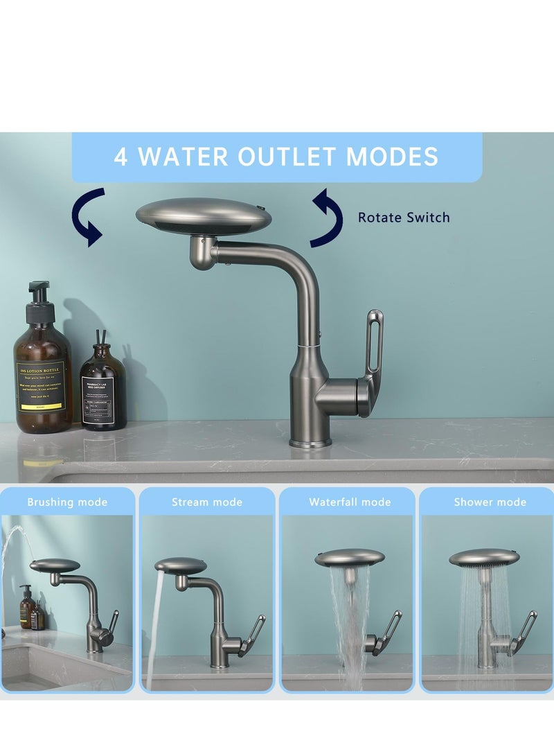 XiuWoo 1 Hole Bathroom Sink Faucet, 4 Water Outlet Modes 360° Rotatable Basin Faucet, Modern Multifunctional Bar Tap for Bathroom Kitchen Sink - Image 2