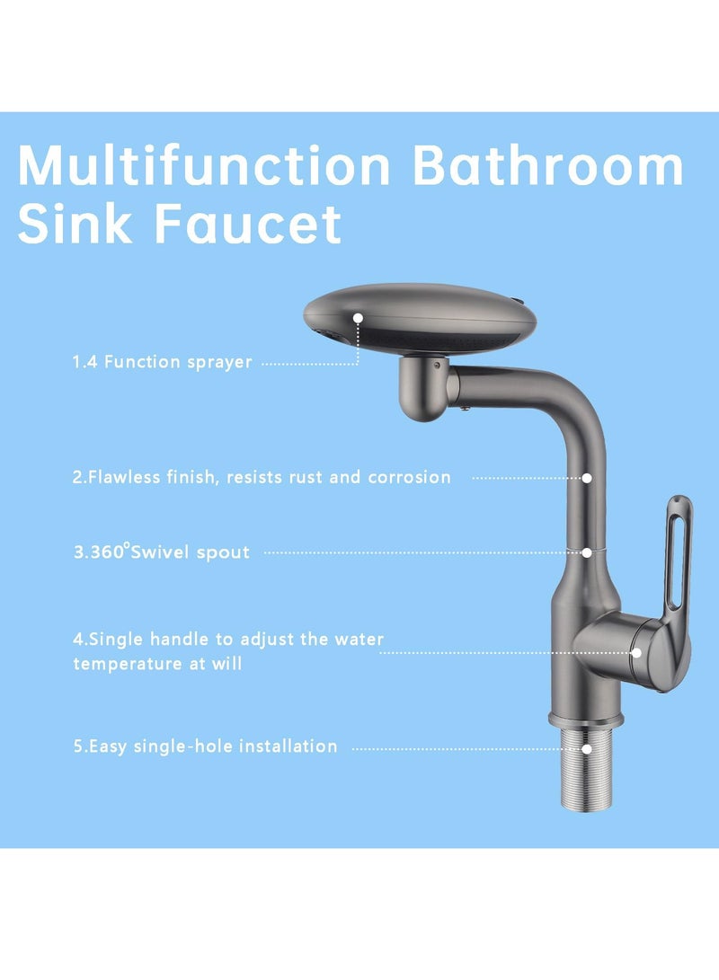 XiuWoo 1 Hole Bathroom Sink Faucet, 4 Water Outlet Modes 360° Rotatable Basin Faucet, Modern Multifunctional Bar Tap for Bathroom Kitchen Sink - Image 3
