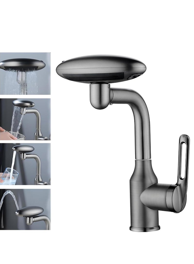 XiuWoo 1 Hole Bathroom Sink Faucet, 4 Water Outlet Modes 360° Rotatable Basin Faucet, Modern Multifunctional Bar Tap for Bathroom Kitchen Sink - Image 1