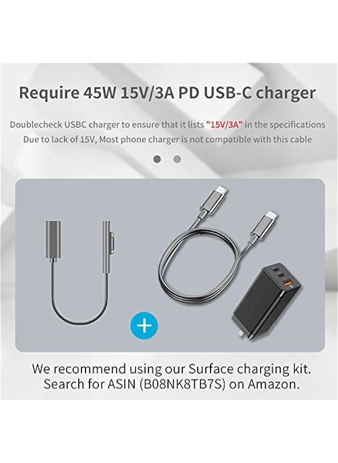 Generic - Surface to USB C Charging Cable (Female USB-C, 20 cm), Compatible with Microsoft Surface Pro 7/6/5/4/3 Go3/2/1 Laptop4/3/2/1, Requires 15V/3A USB-C Charger - Image 1