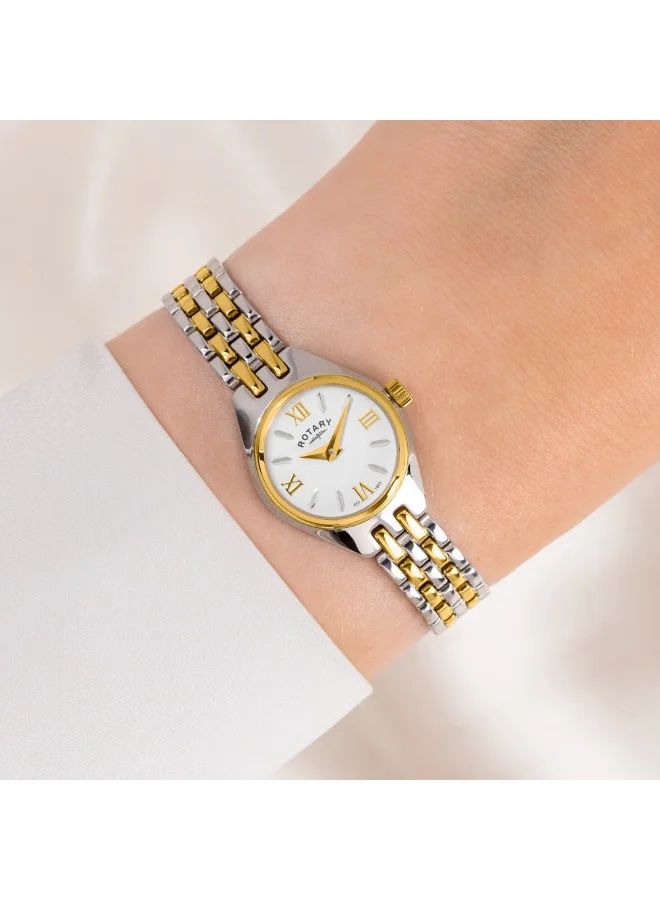 Rotary  Rotary Ladies Cocktail White Dial Silver & Gold Plated Stainless Steel Bracelet Watch - LB05126/70 for Women | Best Price UAE
