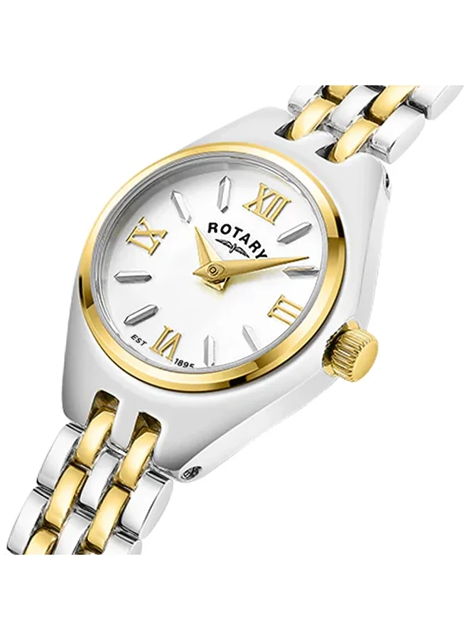 ROTARY Rotary Ladies Cocktail White Dial Silver & Gold Plated Stainless Steel Bracelet Watch - LB05126/70