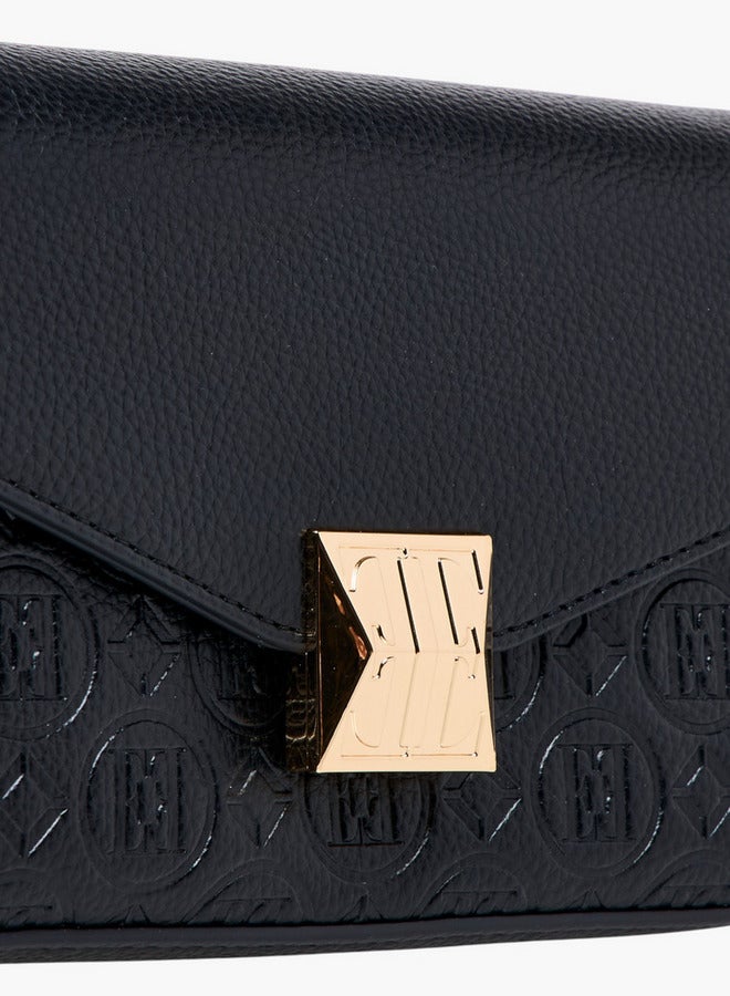 ELLE Monogram Embossed Crossbody Bag with Detachable Chain Strap and Flap Closure - Image 5