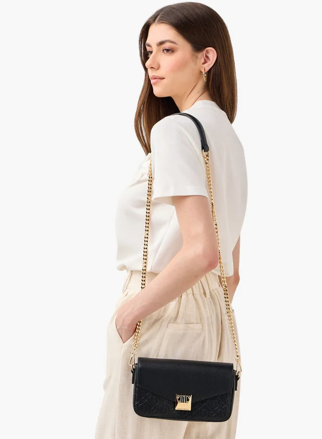 ايل Monogram Embossed Crossbody Bag with Detachable Chain Strap and Flap Closure