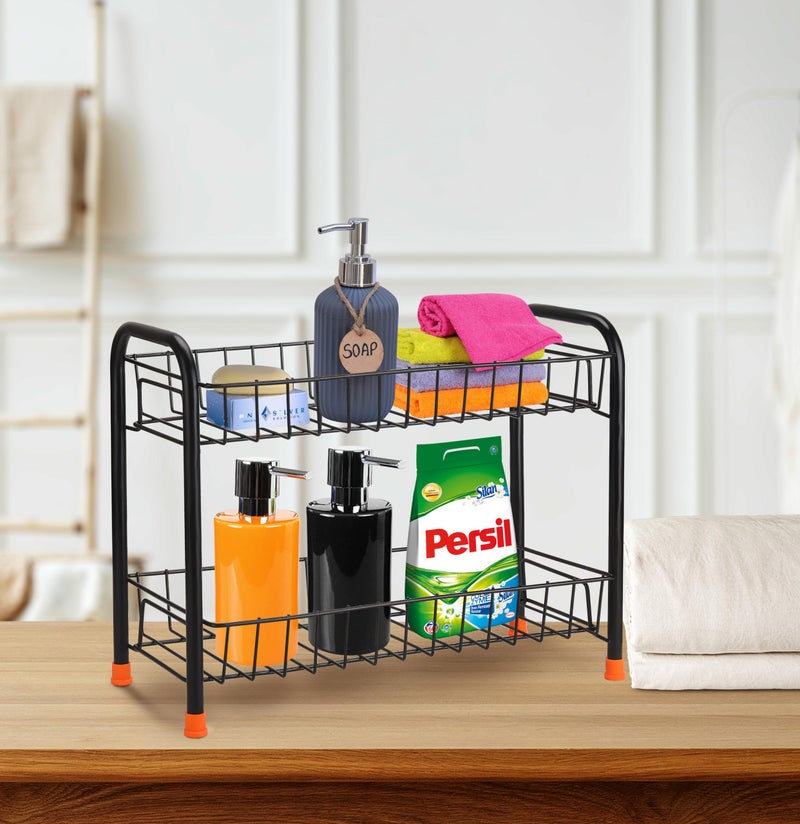 TechSrmaji 2-Tier Multipurpose Foldable Storage Rack, Shelf Shelves Stand Rack, Countertop Storage and Organizer, Heavy Duty Kitchen and Bathroom Rack, 2-Tier Trolley Container for Boxes (Pack of 1) - Image 5