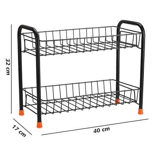 TechSrmaji 2-Tier Multipurpose Foldable Storage Rack, Shelf Shelves Stand Rack, Countertop Storage and Organizer, Heavy Duty Kitchen and Bathroom Rack, 2-Tier Trolley Container for Boxes (Pack of 1) - Image 3