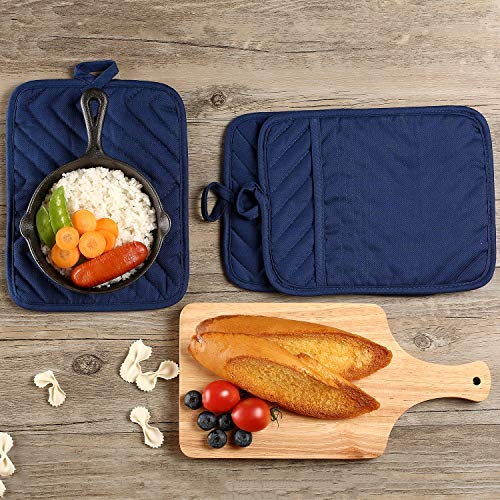 VEIKERY Oven Pot Holder with Pocket Cotton Heat Resistant Coaster Potholder Kitchen Hot Pad Oven Mitts for Cooking Square 7 ""x9 ""Set of 5 (Blue) - Image 4