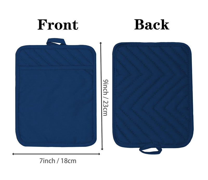 VEIKERY Oven Pot Holder with Pocket Cotton Heat Resistant Coaster Potholder Kitchen Hot Pad Oven Mitts for Cooking Square 7 ""x9 ""Set of 5 (Blue) - Image 2