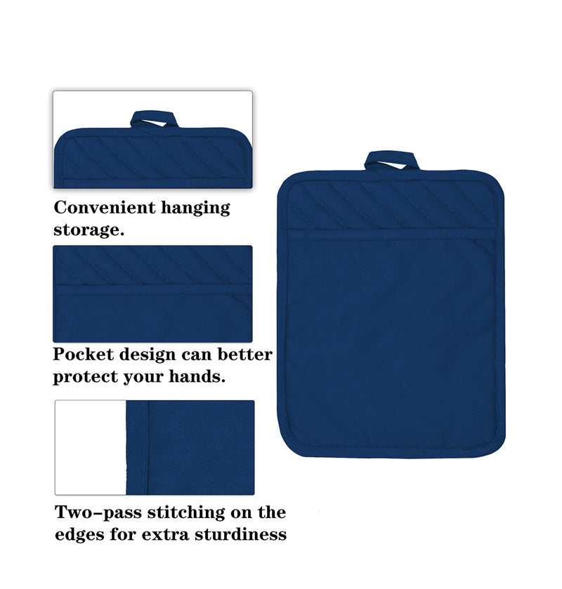 VEIKERY Oven Pot Holder with Pocket Cotton Heat Resistant Coaster Potholder Kitchen Hot Pad Oven Mitts for Cooking Square 7 ""x9 ""Set of 5 (Blue) - Image 3