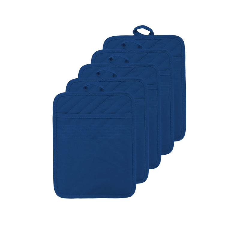VEIKERY Oven Pot Holder with Pocket Cotton Heat Resistant Coaster Potholder Kitchen Hot Pad Oven Mitts for Cooking Square 7 ""x9 ""Set of 5 (Blue) - Image 1
