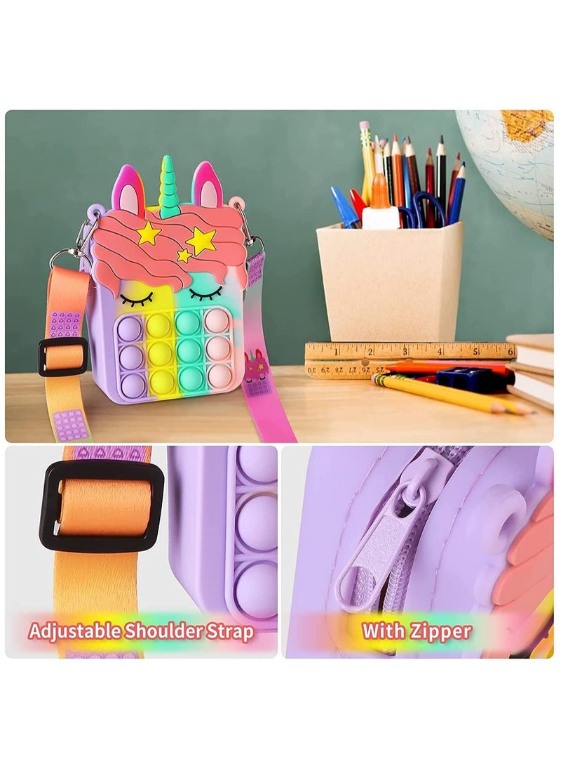 LEDIN Rainbow Pop Shoulder Bag for Girls and Women Big Pop Purse Bags Lovely Sensory Silicone Cartoon Bag Toy for Students Kids Unicorn Purse Crossbody Bag Pop Fidget Toy Purse Bags(Pack of 2) - Image 4