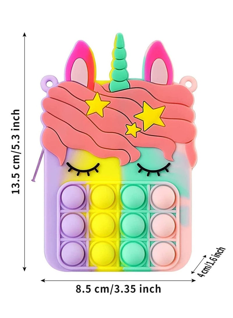LEDIN Rainbow Pop Shoulder Bag for Girls and Women Big Pop Purse Bags Lovely Sensory Silicone Cartoon Bag Toy for Students Kids Unicorn Purse Crossbody Bag Pop Fidget Toy Purse Bags(Pack of 2) - Image 3