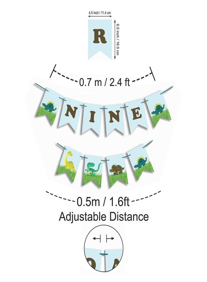 Inkdotpot لافتة ورقية من إنكدوتبوت مكتوب عليها "عمري تسع سنوات" للأولاد، لافتة عيد ميلاد سعيد، زينة حفلات عيد ميلاد الديناصورات - Image 3
