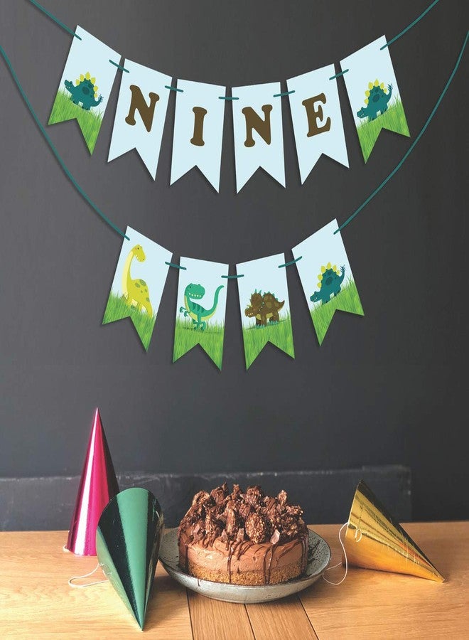 Inkdotpot لافتة ورقية من إنكدوتبوت مكتوب عليها "عمري تسع سنوات" للأولاد، لافتة عيد ميلاد سعيد، زينة حفلات عيد ميلاد الديناصورات - Image 2