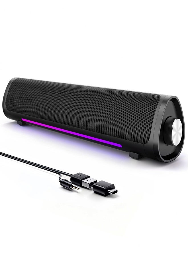 Auphyra Desktop Computer Speakers, High-Performance Soundbar for PC, Plug and Play - USB Powered with 3.5mm Audio Cord, Flowing Purple Ambient Light, Volume Control Knob - Image 1
