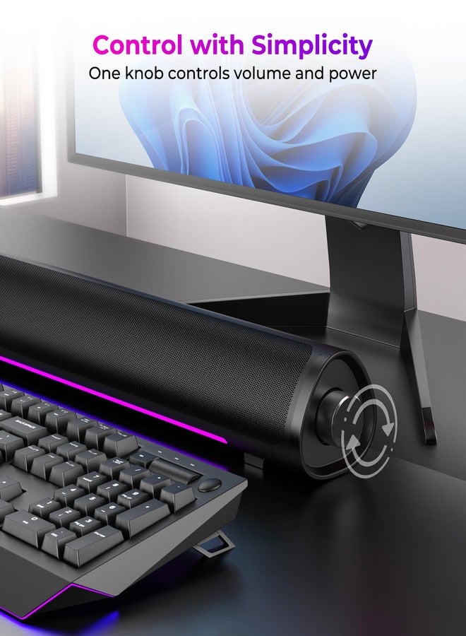 Auphyra Desktop Computer Speakers, High-Performance Soundbar for PC, Plug and Play - USB Powered with 3.5mm Audio Cord, Flowing Purple Ambient Light, Volume Control Knob - Image 5
