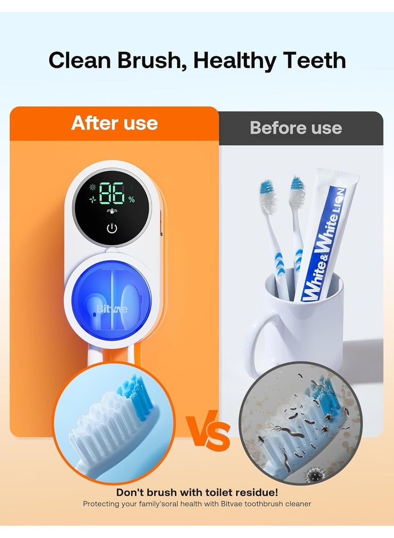 zenvo X Toothbrush Cleaner with UV-C Sterilization and Air Drying – LED Smart Screen, Rechargeable, Wall Mount – White - Image 2