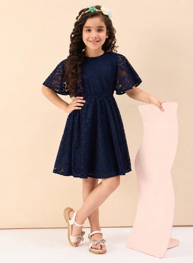 Stylo Bug Girls Solid Round Neck Half Sleeves A-Line Dress - Image 2