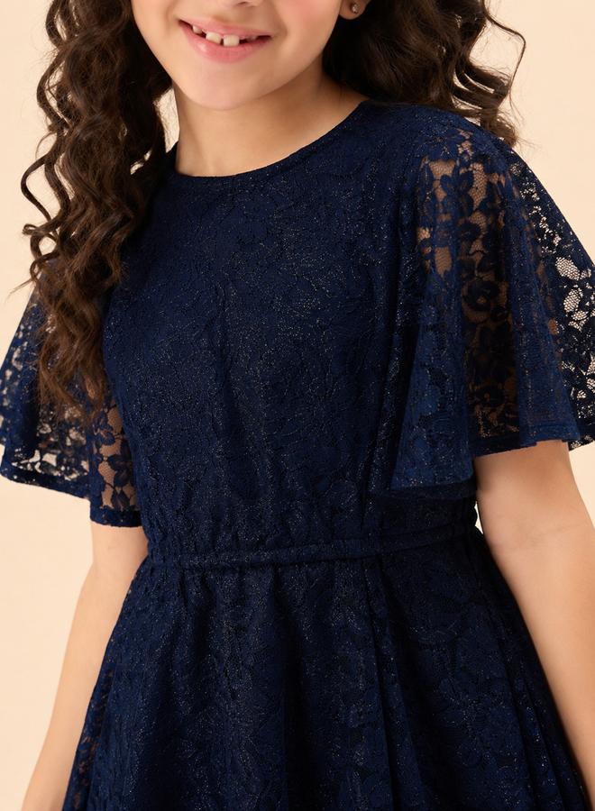 Stylo Bug Girls Solid Round Neck Half Sleeves A-Line Dress - Image 4