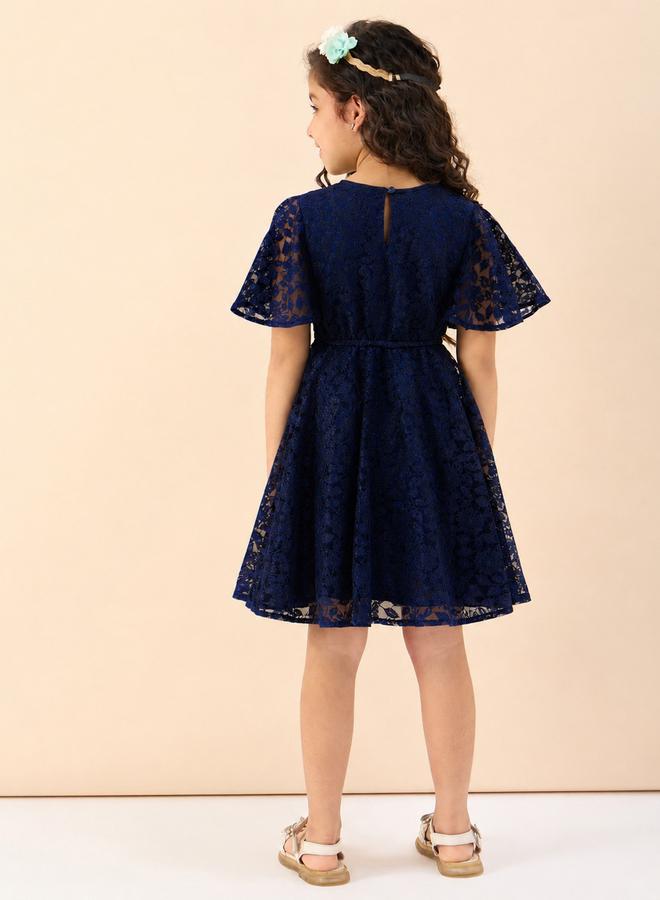 Stylo Bug Girls Solid Round Neck Half Sleeves A-Line Dress - Image 3