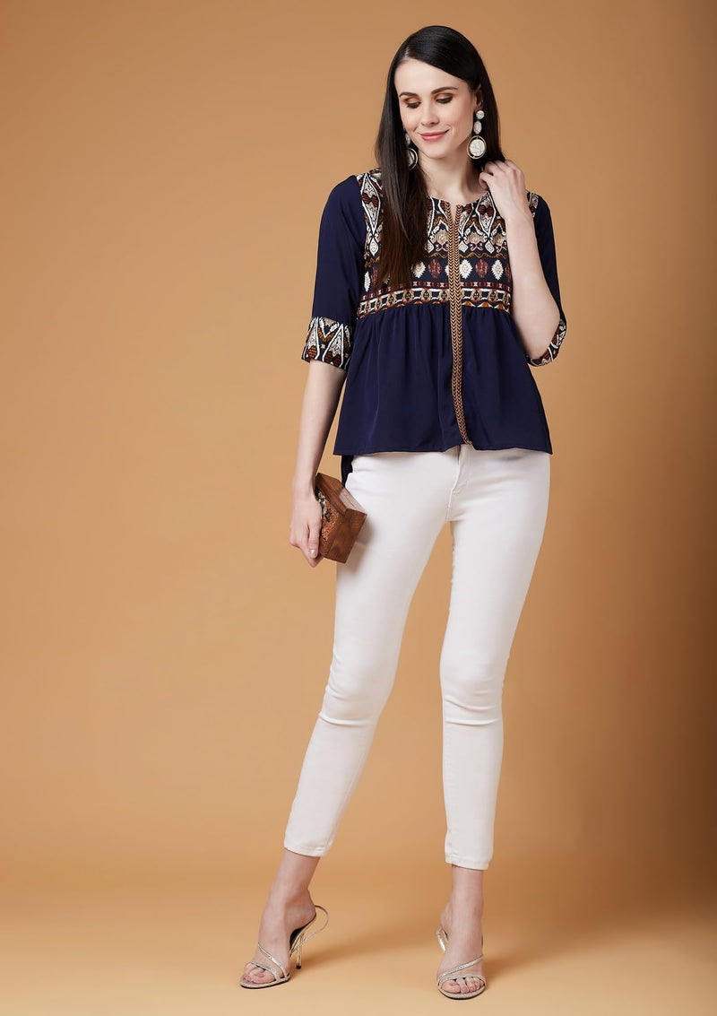 Pannkh Women's Printed Yoke Top Cotton Blend Ethnic Blouse for Daily & Casual Wear Stylish Yoke Design with Comfortable Fit - Image 5