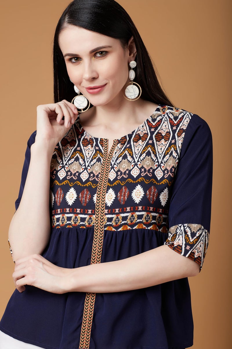 Pannkh Women's Printed Yoke Top Cotton Blend Ethnic Blouse for Daily & Casual Wear Stylish Yoke Design with Comfortable Fit - Image 3