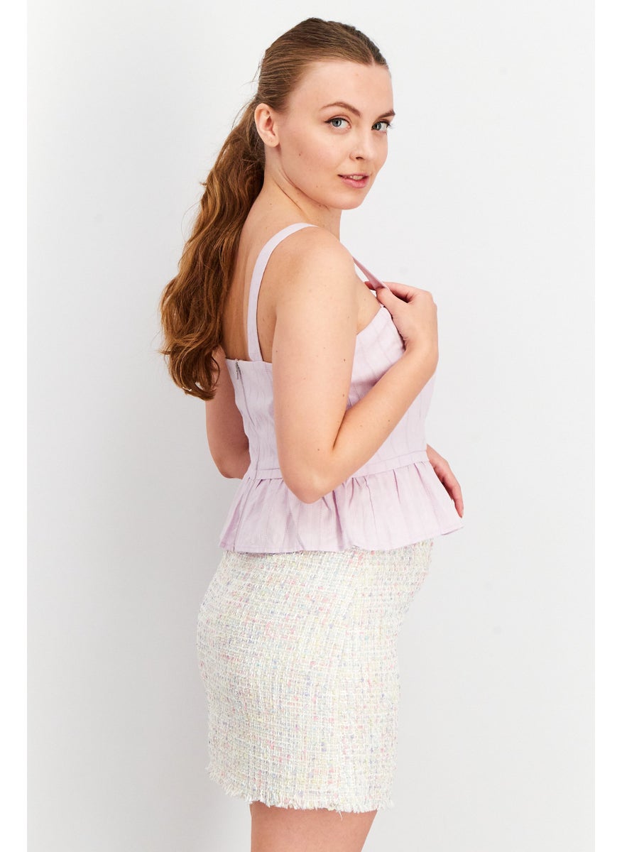 Aqua - Women Sweetheart Neckline Sleeveless Textured Top, Lavender - Image 1