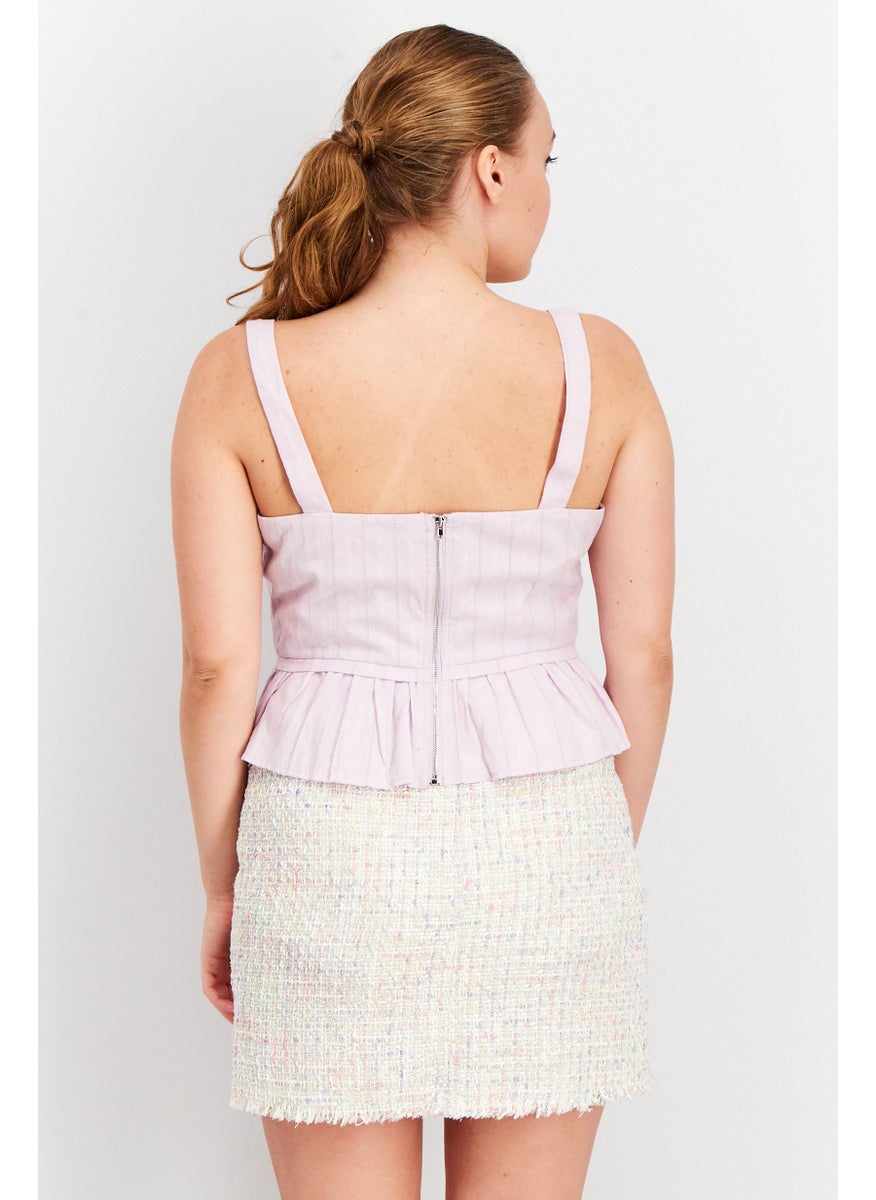 Aqua - Women Sweetheart Neckline Sleeveless Textured Top, Lavender - Image 1