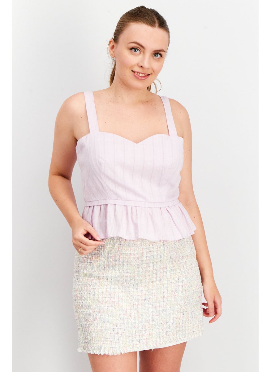 Aqua - Women Sweetheart Neckline Sleeveless Textured Top, Lavender - Image 1