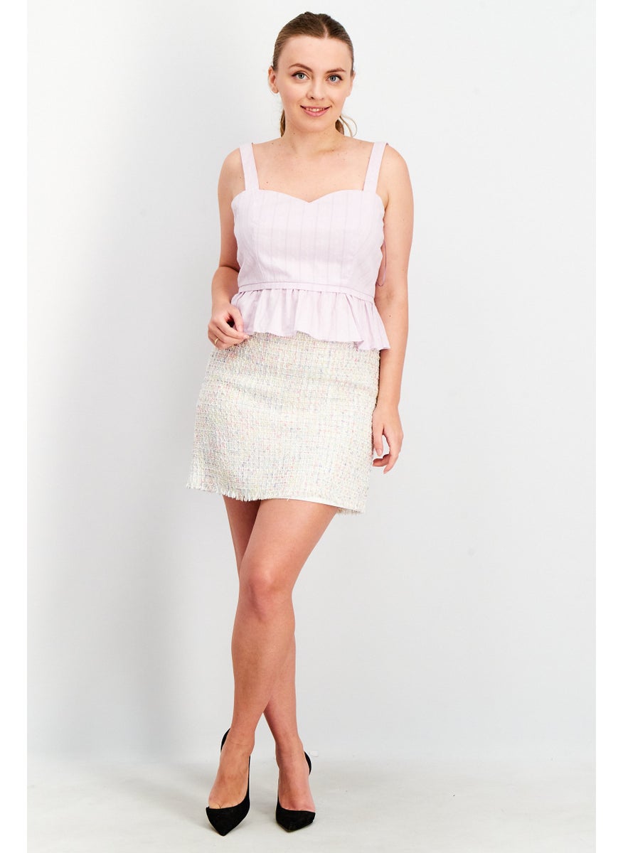 Aqua - Women Sweetheart Neckline Sleeveless Textured Top, Lavender - Image 1