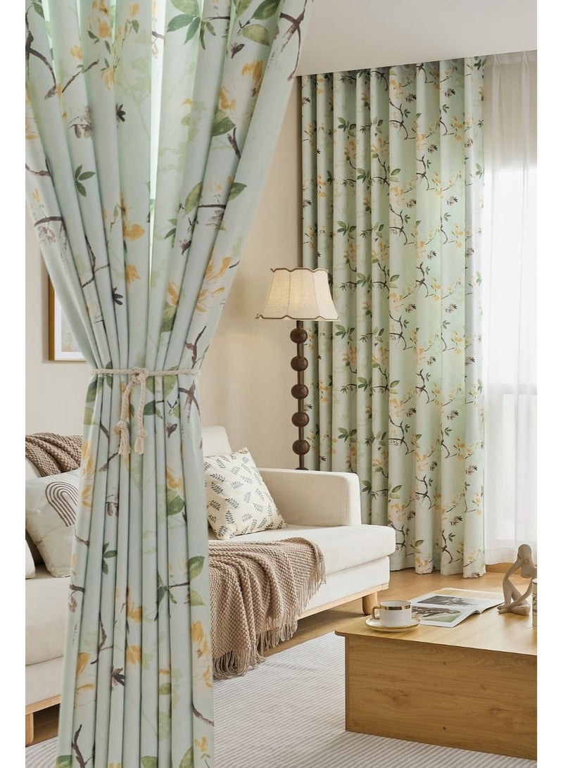 QBAID Floral Printed Curtain 1 Panel Semi Blackout Elegant Window Drapes - Image 1