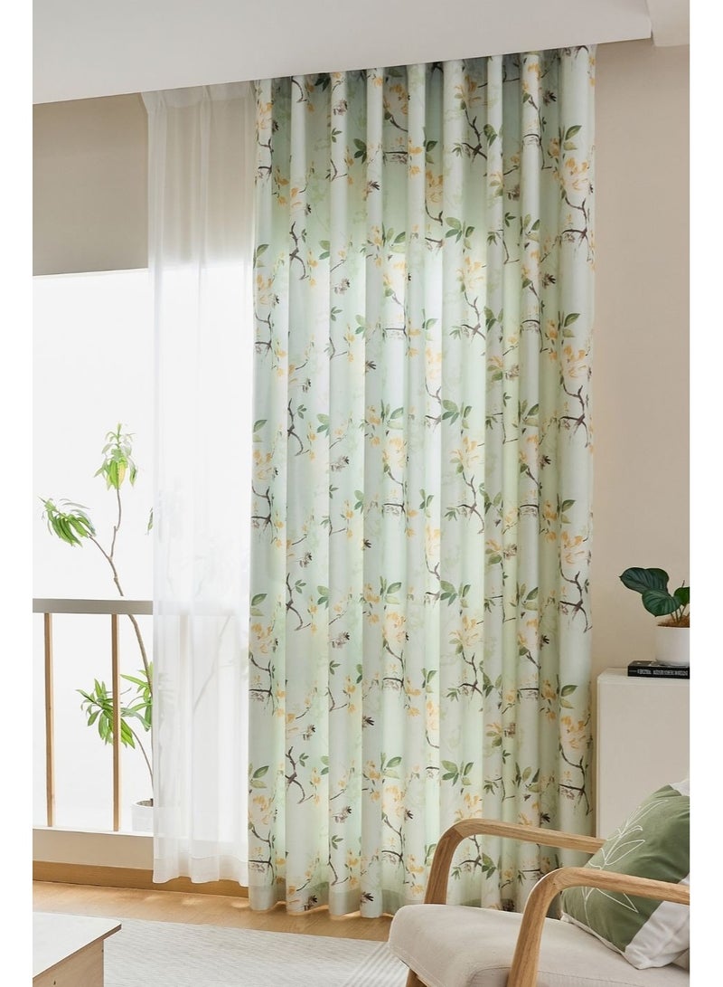 QBAID Floral Printed Curtain 1 Panel Semi Blackout Elegant Window Drapes - Image 2